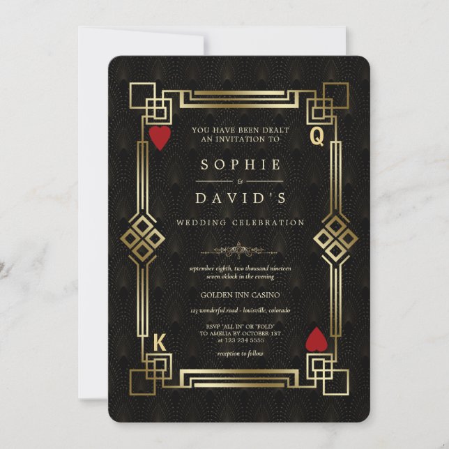 Glam Great Gatsby Casino Poker Las Vegas Wedding Invitation (Front)