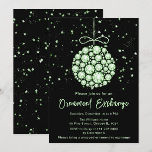 Glam Green Christmas Ornament Exchange Invitation