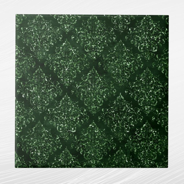 Glam Green Damask Pattern Tile (Creator Uploaded)