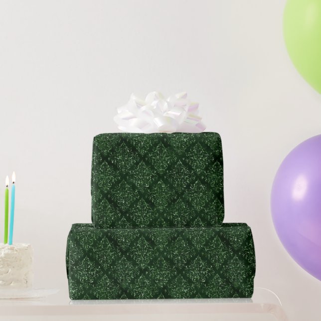 Glam Green Damask Pattern Wrapping Paper (Party Gifts)