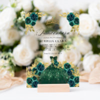 Glam Green Dress Floral 15th Quinceañera
