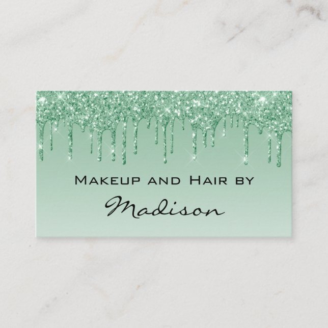 Glam Green Dripping Glitter Drips Makeup Artist Business Card (Front)