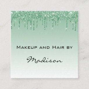 Glam Green Dripping Glitter Drips Makeup Artist Square Business Card