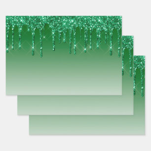 Glam Green Glitter Drips Christmas Wrapping Paper Sheet