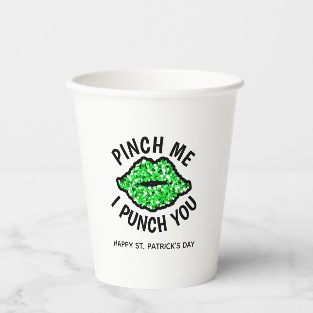 Glam Green Glitter Kiss St Patricks Day Party  Paper Cups (Front)