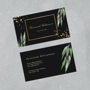 Glam Green Gold Eucalyptus Black Customisable Business Card