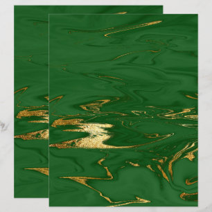 Glam Green Gold Faux Marble Scrapbook Paper