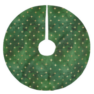Glam Green Gold Stars Christmas Brushed Polyester Tree Skirt