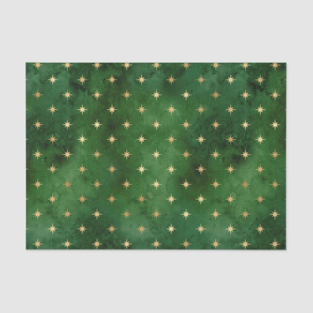 Glam Green Gold Stars Christmas Tissue Paper (Front)