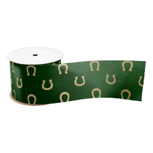 Glam Green Golden Horseshoe Graphic Satin Ribbon