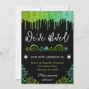Glam Green & Light Blue Gradient Glitter New Home Announcement