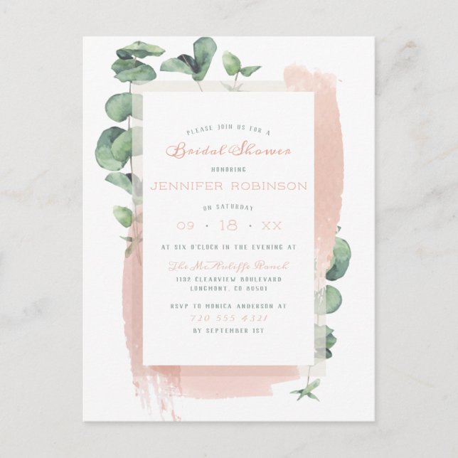 Glam Green Painted Sprigs Botanical Bridal Shower Invitation Postcard (Front)