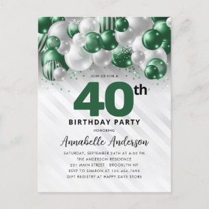 Glam Green Silver Balloon Glitter 40th Birthday  Postcard