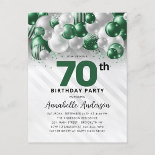 Glam Green Silver Balloon Glitter 70th Birthday  Postcard