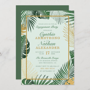 Glam Green Tropical Leaves Trendy Engagement Party Invitation