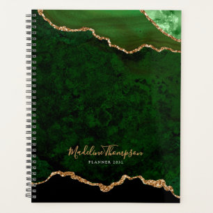 Glam Green Velvet Agate Geode Gold Script Planner