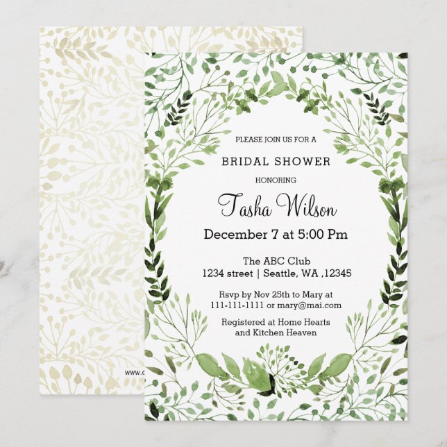 Glam Greenery Bridal Shower invitations (Front/Back)