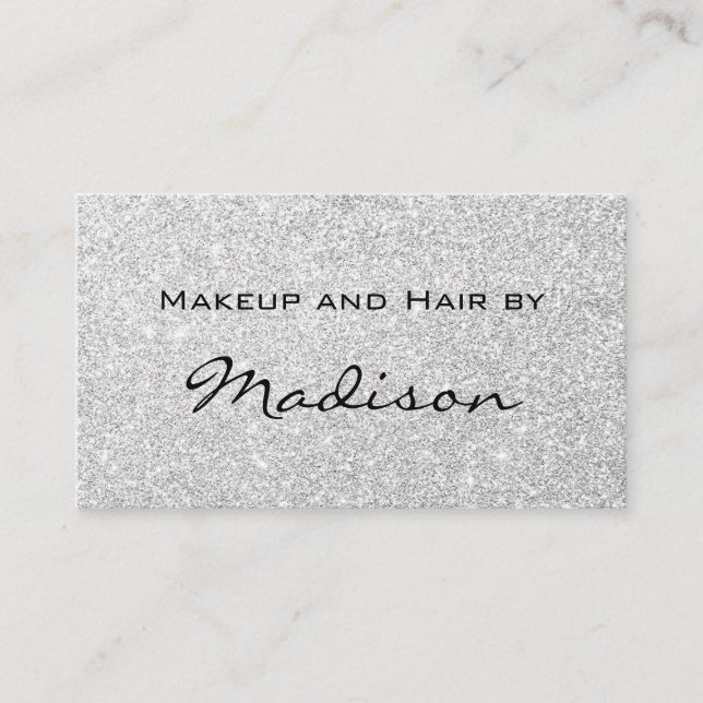 Glam Grey Silver Glitter Sparkles Makeup Artist Business Card (Front)