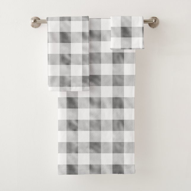 Glam Grey White Buffalo Plaid  Bath Towel Set (Insitu)