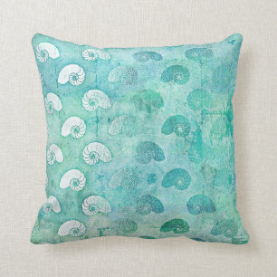 Glam Grungy Mint Green Seashells Ocean Beach Cushion