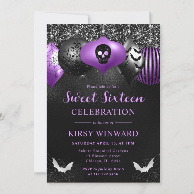Glam Halloween Ornaments Sweet 16 Invitation (Front)