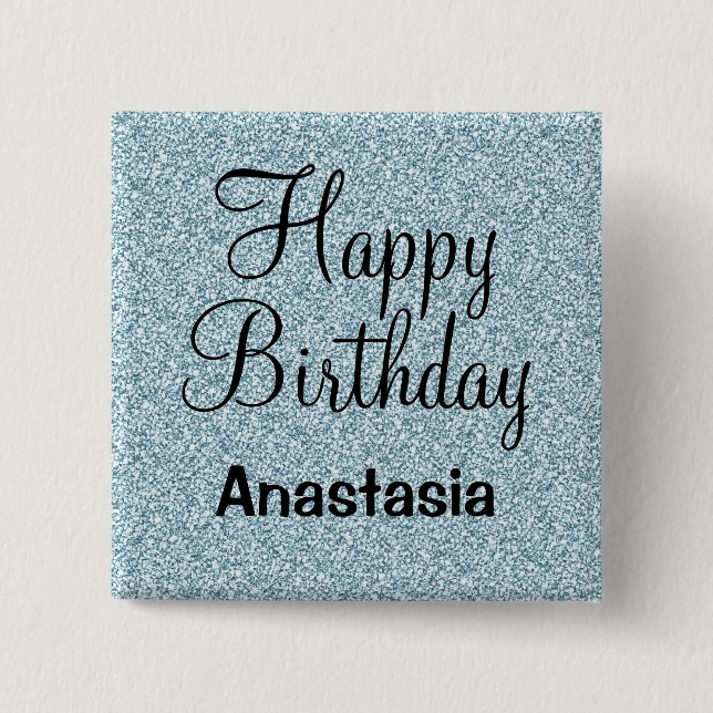 Glam Happy Birthday Blue Silver Glitter Sparkles 15 Cm Square Badge (Front)
