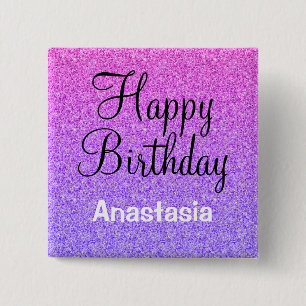 Glam Happy Birthday Ombre Purple Glitter Sparkles 15 Cm Square Badge