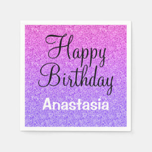 Glam Happy Birthday Ombre Purple Glitter Sparkles Napkin