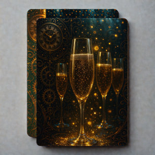 Glam Happy New Year Steampunk Champagne Holiday Card