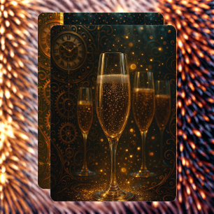 Glam Happy New Year Steampunk Champagne Holiday Card