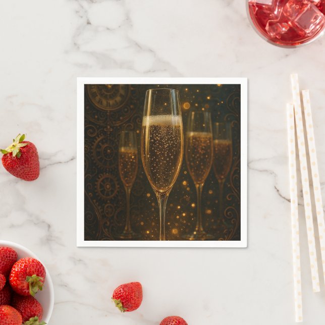Glam Happy New Year Steampunk Champagne  Napkin (Insitu)