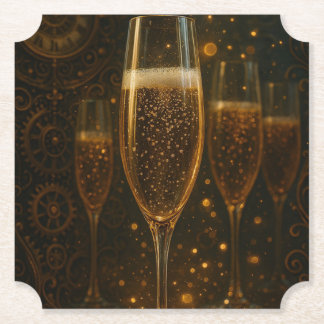 Glam Happy New Year Steampunk Champagne Paper Coaster
