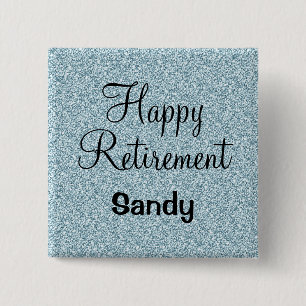 Glam Happy Retirement Blue Silver Glitter Sparkles 15 Cm Square Badge