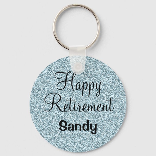 Glam Happy Retirement Blue Silver Glitter Sparkles Key Ring (Front)