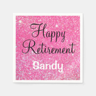 Glam Happy Retirement Hot Pink Glitter Sparkle Napkin