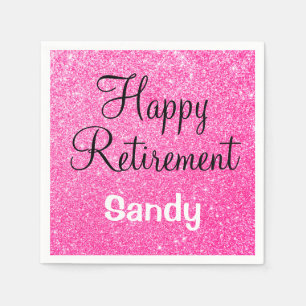 Glam Happy Retirement Hot Pink Glitter Sparkle Napkin