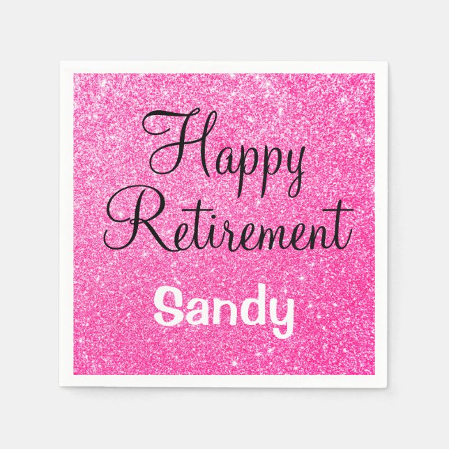 Glam Happy Retirement Hot Pink Glitter Sparkle Napkin (Front)