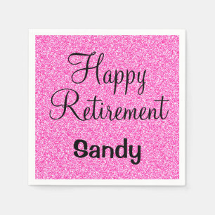 Glam Happy Retirement Hot Pink Glitter Sparkle Napkin