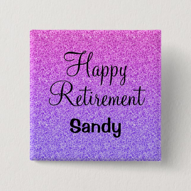 Glam Happy Retirement Ombre Purple Glitter Sparkle 15 Cm Square Badge (Front)