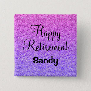 Glam Happy Retirement Ombre Purple Glitter Sparkle 15 Cm Square Badge