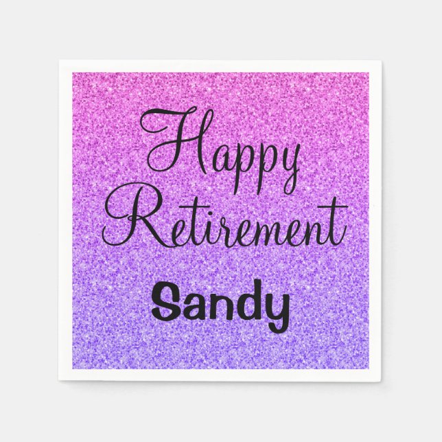 Glam Happy Retirement Ombre Purple Glitter Sparkle Napkin (Front)