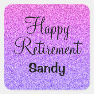 Glam Happy Retirement Ombre Purple Glitter Sparkle Square Sticker