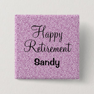 Glam Happy Retirement Purple Glitter Sparkle 15 Cm Square Badge