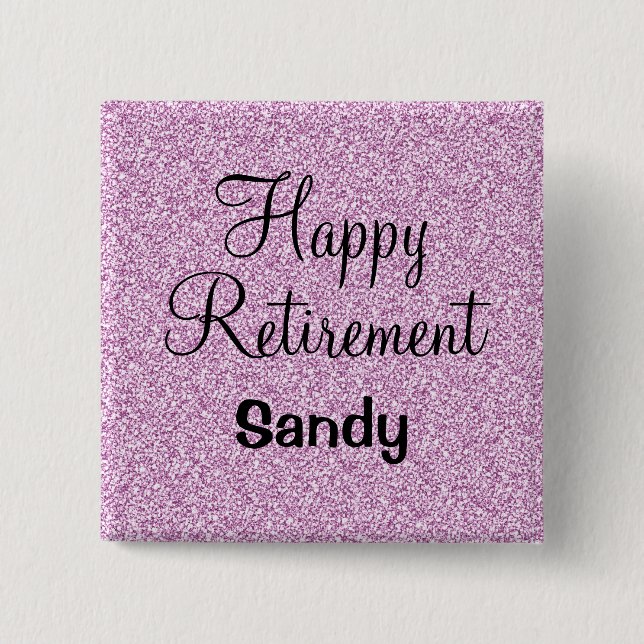 Glam Happy Retirement Purple Glitter Sparkle 15 Cm Square Badge (Front)