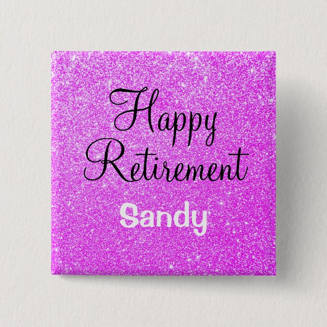 Glam Happy Retirement Purple Glitter Sparkle 15 Cm Square Badge (Front)