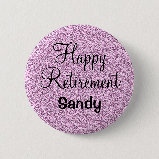 Glam Happy Retirement Purple Glitter Sparkle 6 Cm Round Badge (Front)