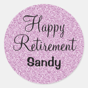 Glam Happy Retirement Purple Glitter Sparkle Classic Round Sticker