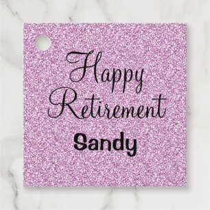 Glam Happy Retirement Purple Glitter Sparkle Favour Tags