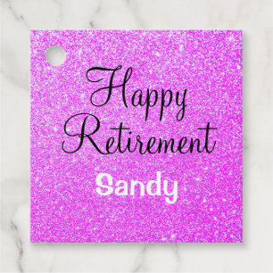 Glam Happy Retirement Purple Glitter Sparkle Favour Tags