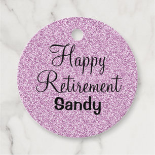 Glam Happy Retirement Purple Glitter Sparkle Favour Tags